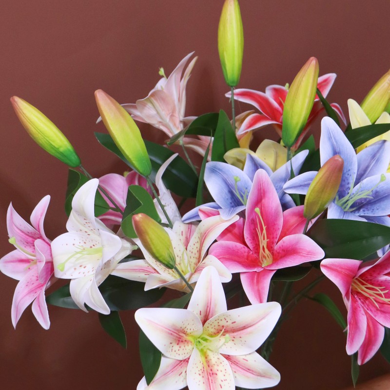 10支百合花仿真花餐桌客厅装饰塑料假花摆设高档花束摆件花瓶插花