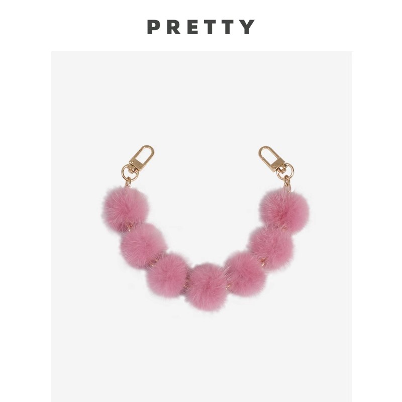 美物平方/水貂皮草包包挂件毛球皮草包带环可爱链子女礼品钥匙扣