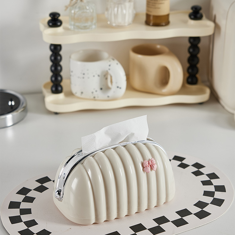 家用奶油风纸巾盒客厅卧室桌面奶油风高颜值小香风弹簧抽纸纸巾盒