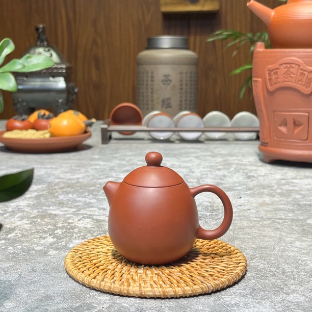 紫砂茶壶茶具潮州手拉壶原矿朱泥小龙蛋110c工夫茶泡茶壶家用简约