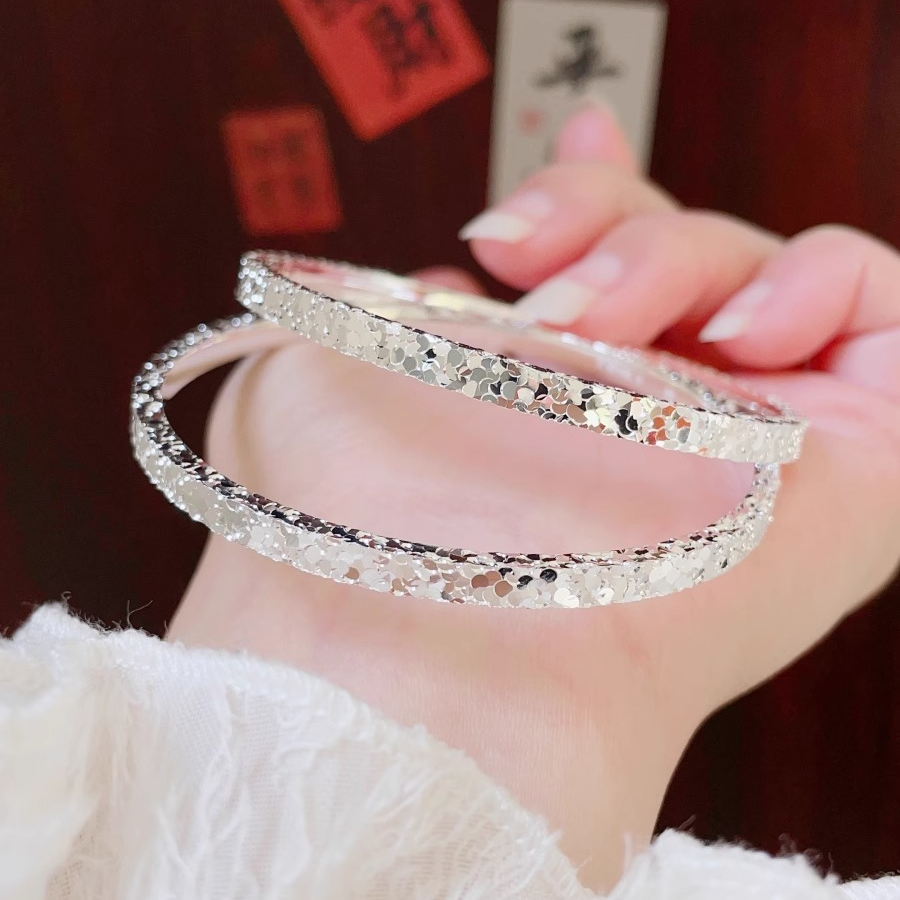 足银手镯 碎冰冰银手镯999.9实心纯银手镯女碎银子闺蜜送女友礼物