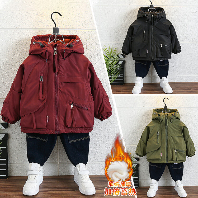 男童秋冬棉衣洋气儿童加绒加厚外套2023新款冬季派克服宝宝冲锋衣
