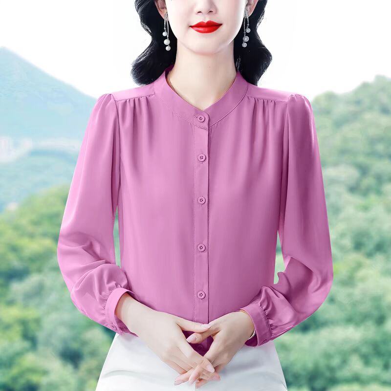【多色多码】春秋长袖衬衫大码女装妈妈气质时尚宽松纯色设计感上衣
