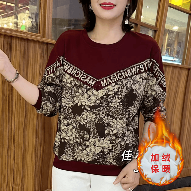 中年妈妈新款2025秋季休闲时尚宽松圆领洋气字母显瘦遮肉长袖上衣