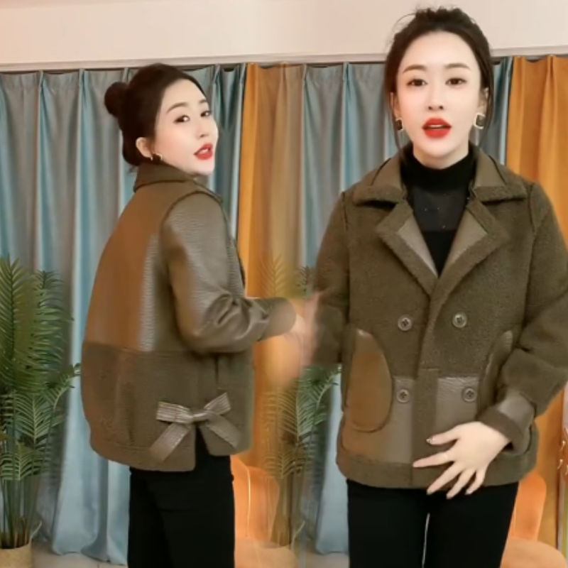 两面穿外套女秋冬新款加绒保暖宽松显瘦洋气减龄时尚皮毛一体上衣