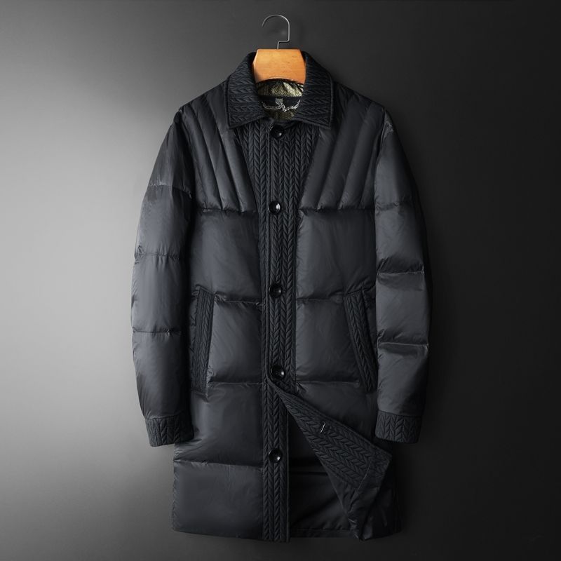 波司澄羽绒服冬季新款设计感麦穗加厚保暖中长款棉服黑色休闲百搭
