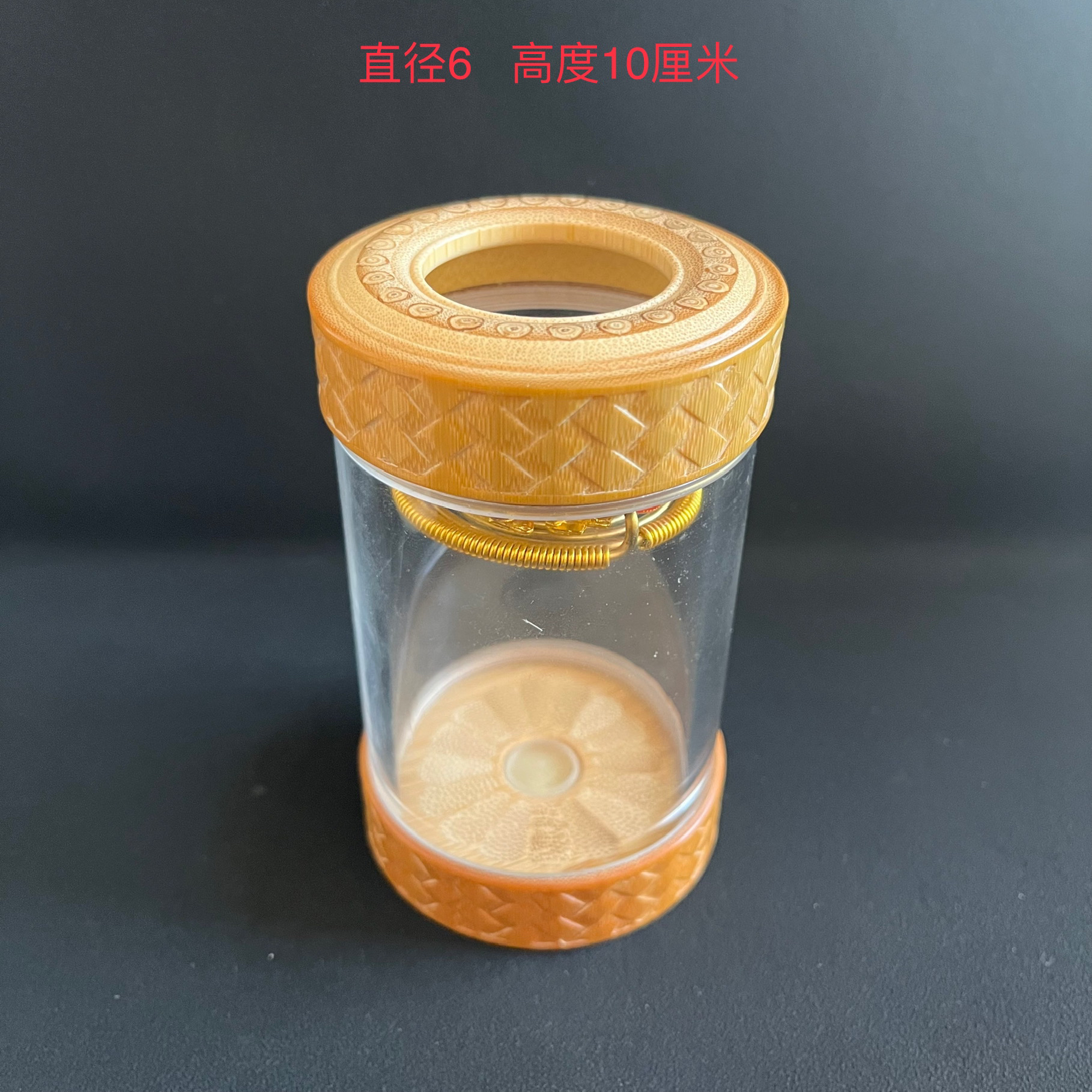 海派玉竹清刀雕刻竹编纹口盖蝈蝈叫罐