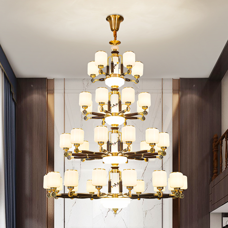 2024新中式铜加木客厅餐厅复式楼别墅挑空禅意家用大气简约大吊灯