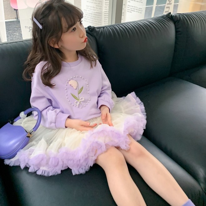 8044女童时髦秀花珍珠洋气新款秋装儿童春秋长袖卫衣