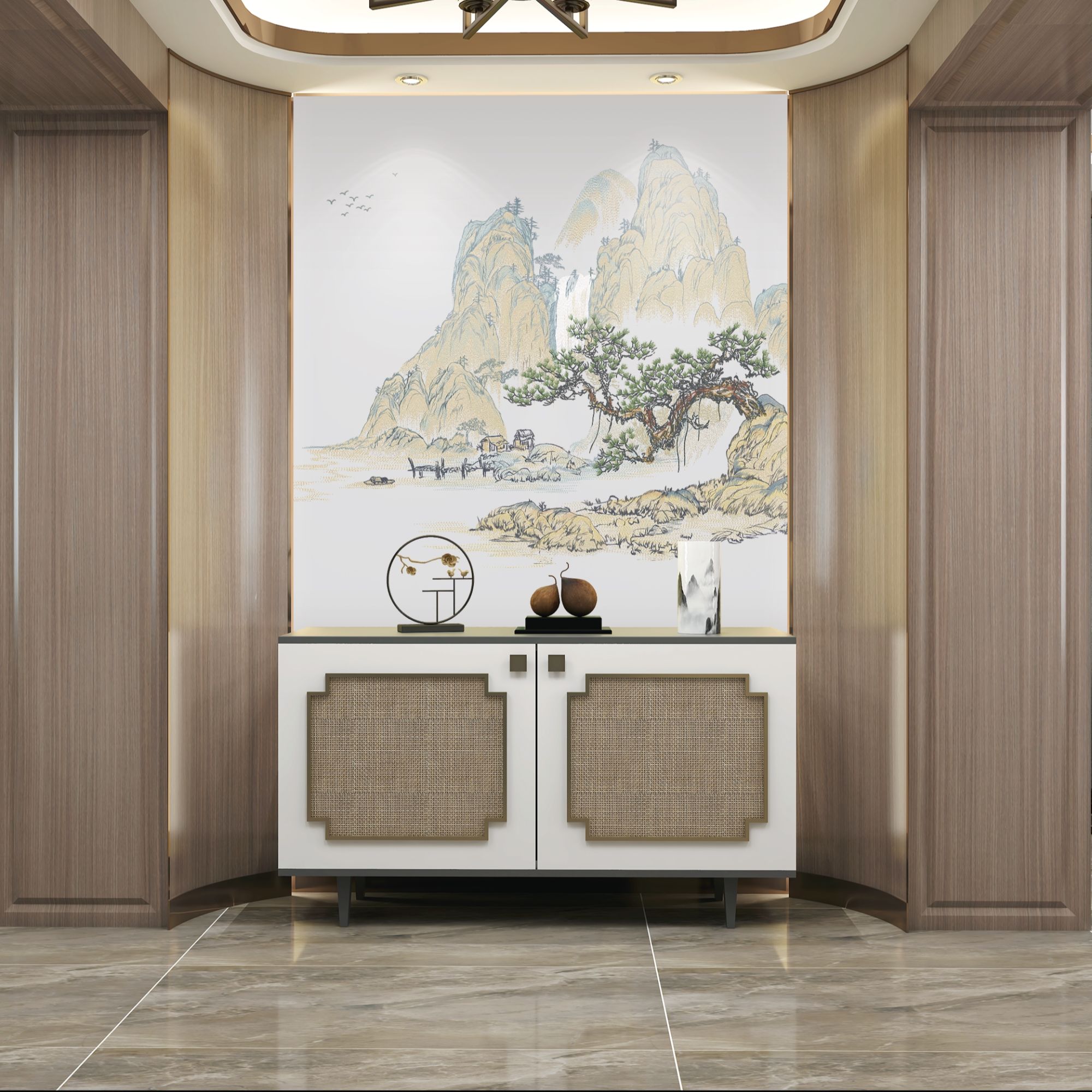 半岛云著 全好独绣中式背景墙布办公室 沙发客厅定制高端刺绣工艺