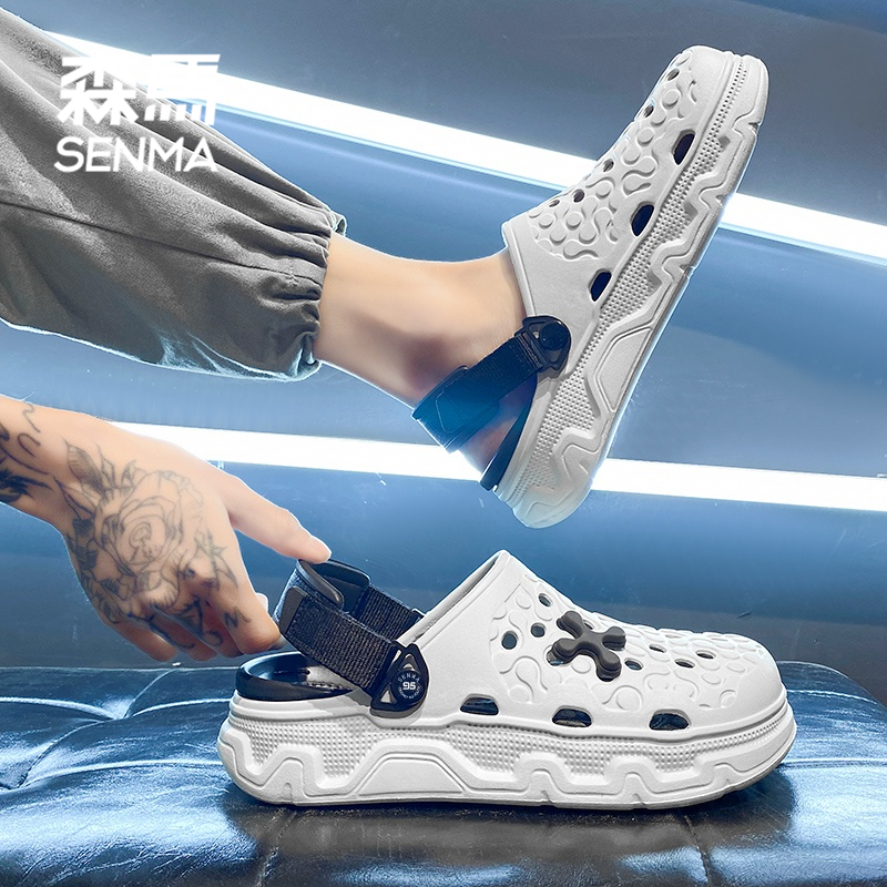SENMA/森马洞洞鞋拖鞋男款新款夏季外穿防滑开车厚底男士凉鞋包头
