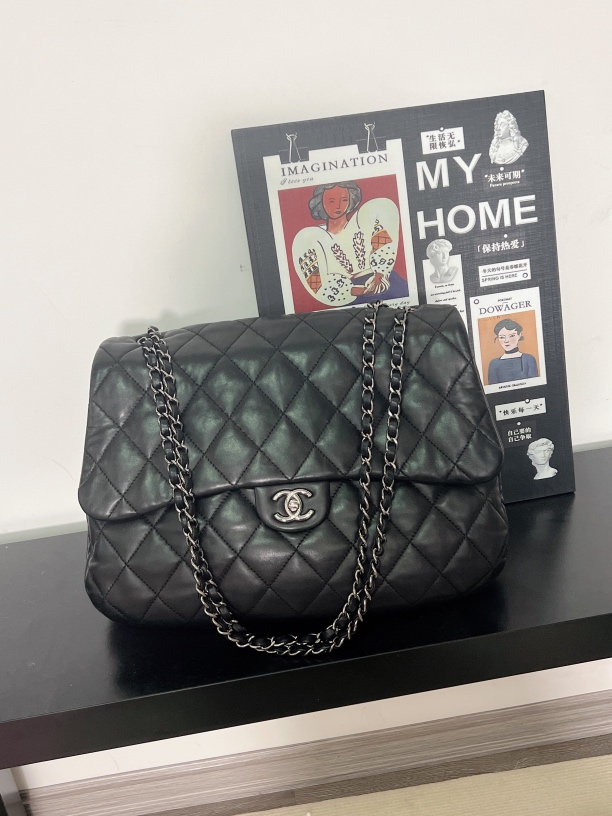 95新 Chanel/香奈儿 舍得 Chanel 黑银泡芙机场链条包