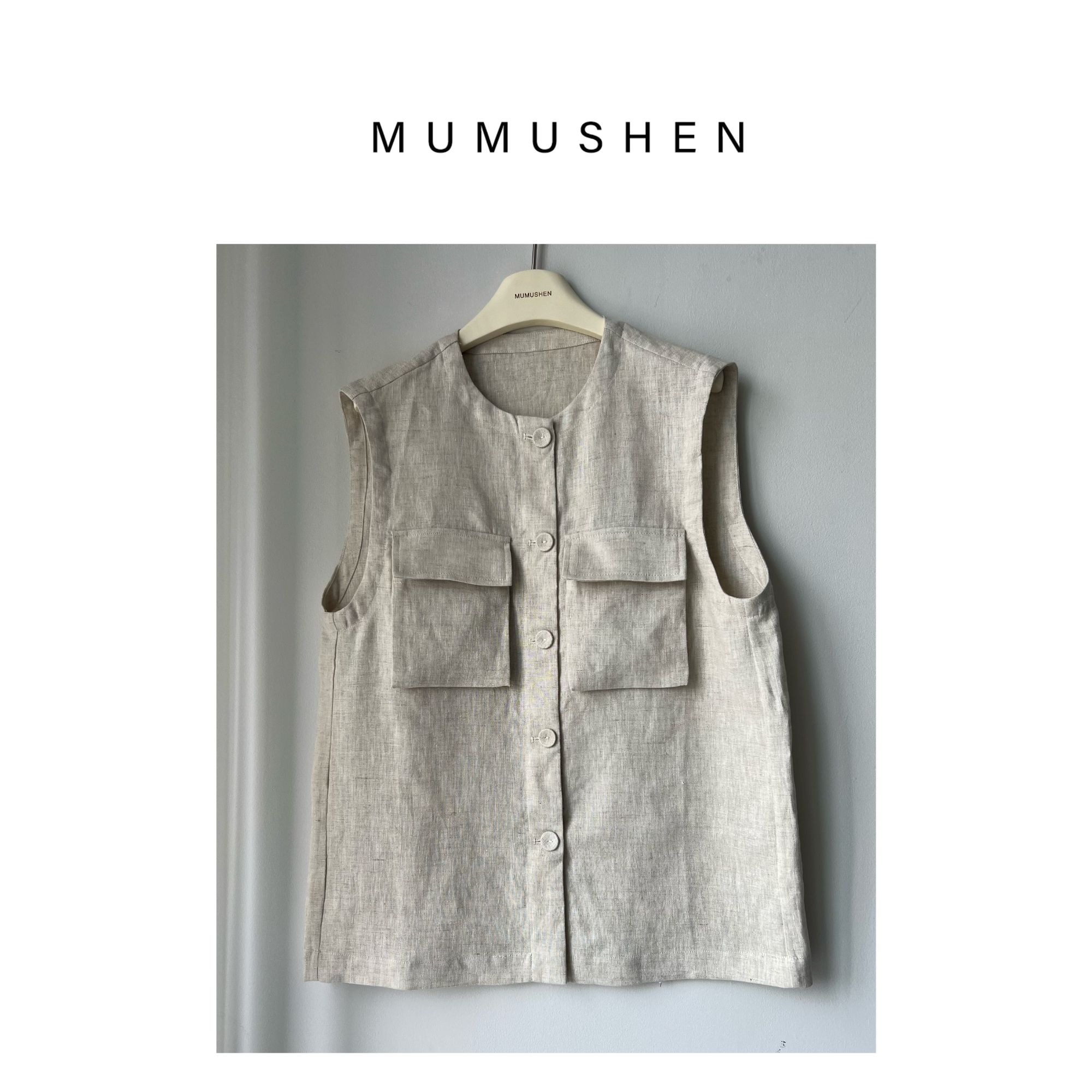 MUMUSHEN/ 全亚麻工装马甲马夹无袖马甲外套A129