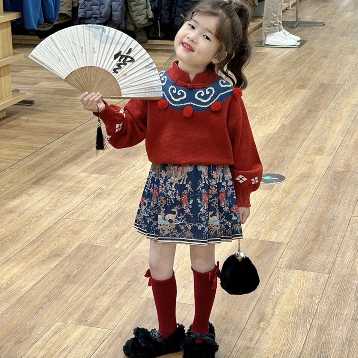 女童国风马面裙套装新款复古儿童新中式毛衣小女孩秋冬新年两1210