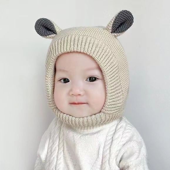 婴儿帽子秋冬季初生宝宝保暖毛线帽0-18个月男女新生婴幼儿护耳帽