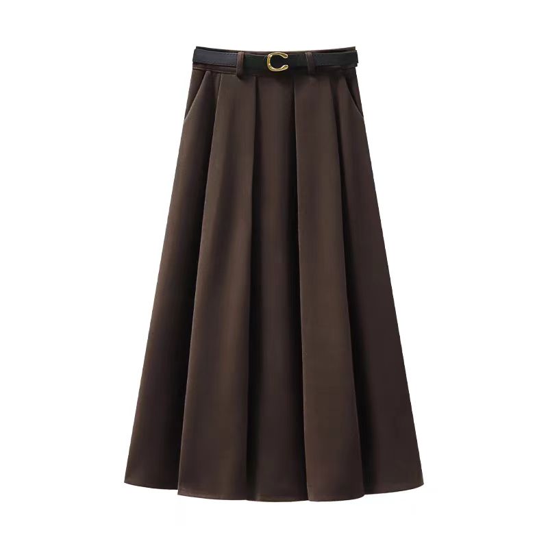 8【送腰带】秋冬新款高腰显瘦半身裙女a字裙中长百褶裙大码女长裙