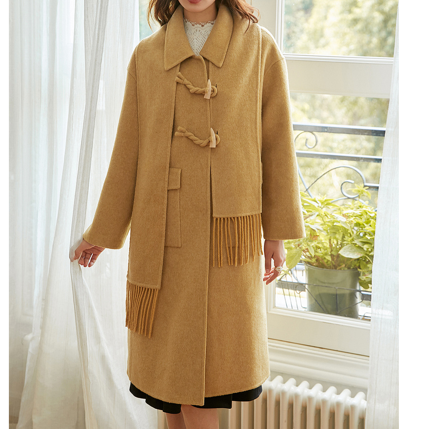 长袖中长款带围巾冬季洋气毛呢外套时尚秋冬呢子613310015宽松