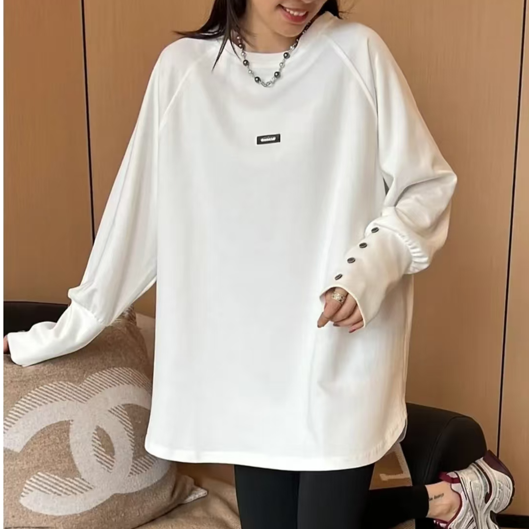 纯棉简约百搭秋冬纯色卫衣纽扣设计宽松休闲长袖上衣时尚韩版