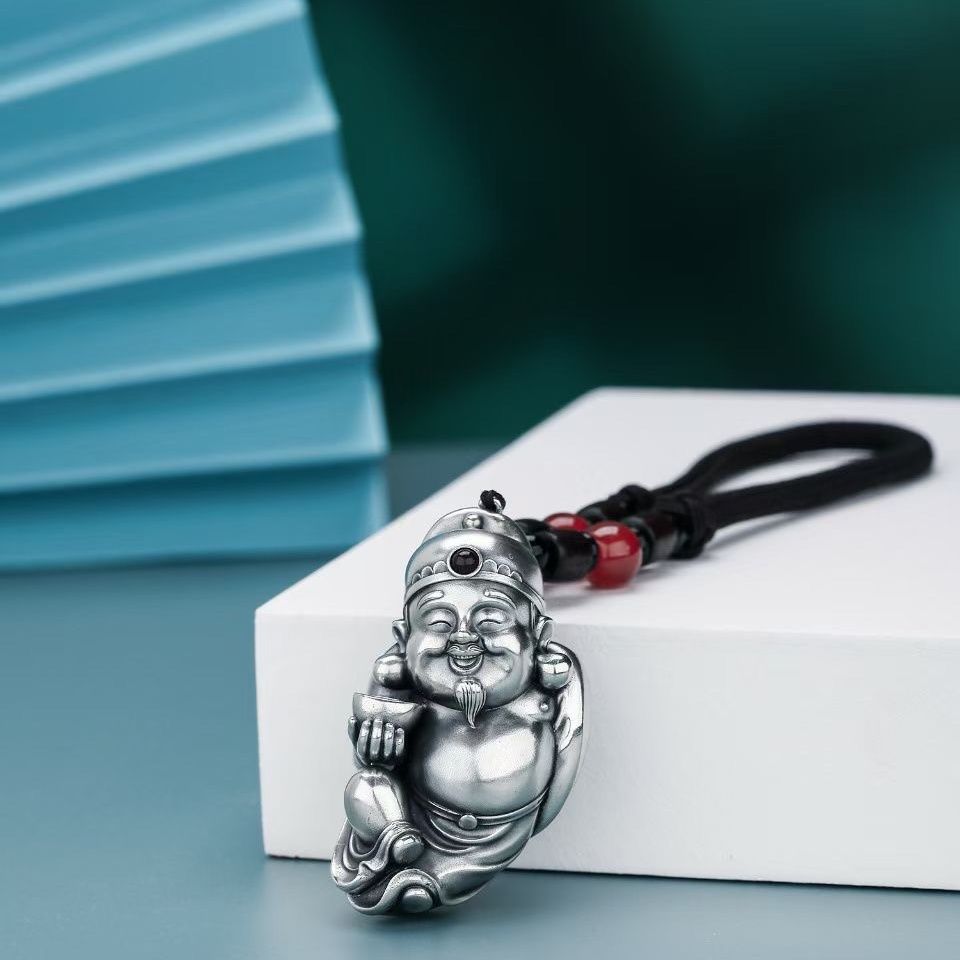 吊坠足银琉璃 足银999财神手把件
