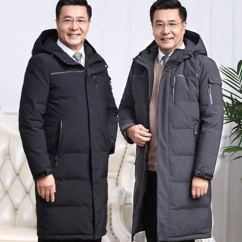 领格20233新款羽绒服男冬装长款过膝加厚中老年白鸭绒保暖防寒棉
