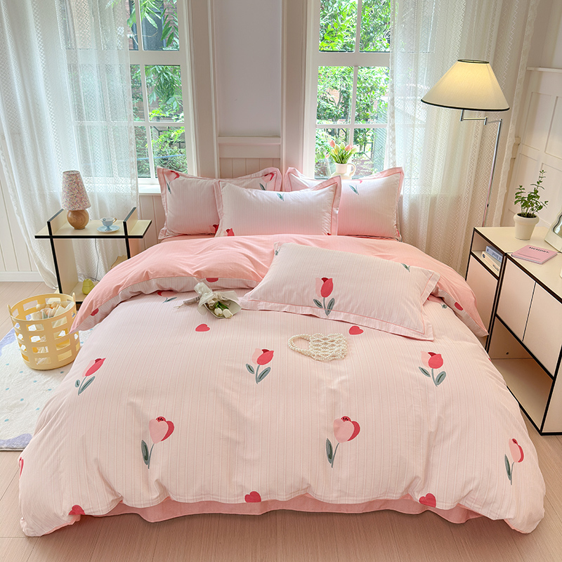 【有床笠】100%全棉加厚斜纹棉四件套纯棉被套床单亲肤柔软床上用品