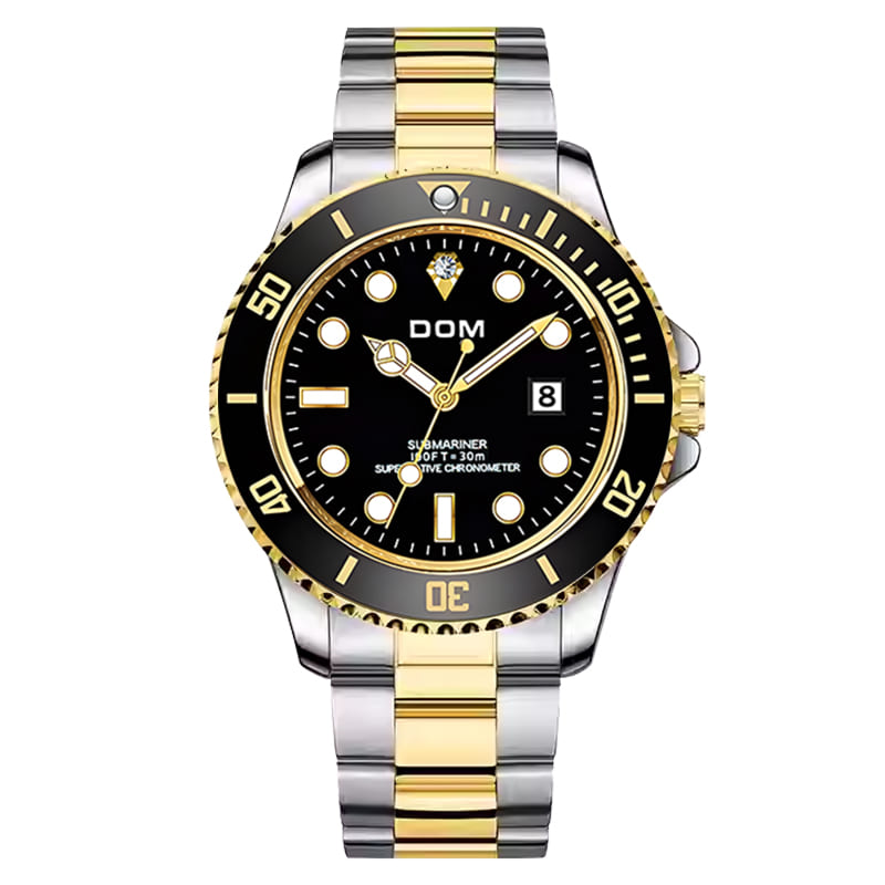 官方正品DOM腕表 潜水艇经典机械风格日历夜光钢带男士手表M-1770