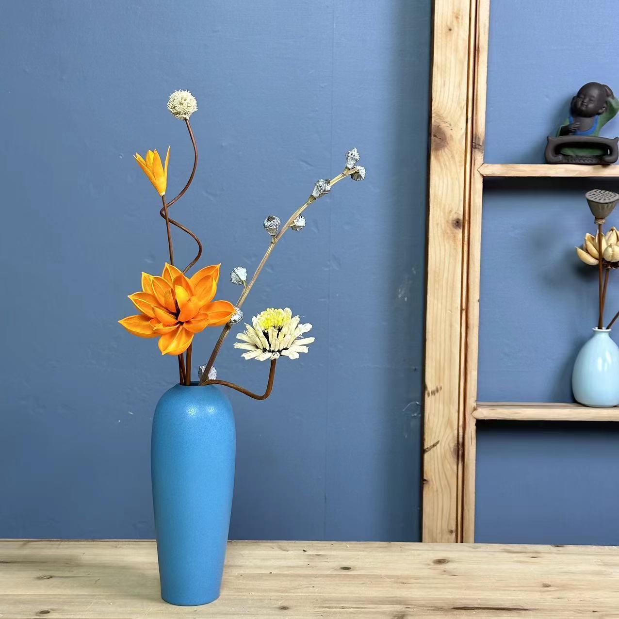 【珈蓝】创意手工纯手工餐厅窗台桌面玄尤加利果陶瓷花瓶天然花材