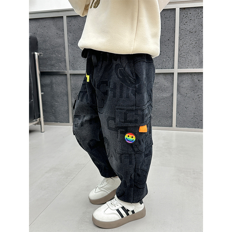 男童加绒秋冬季长裤宝宝牛仔裤2024新款儿童加厚帅洋气冬款裤子