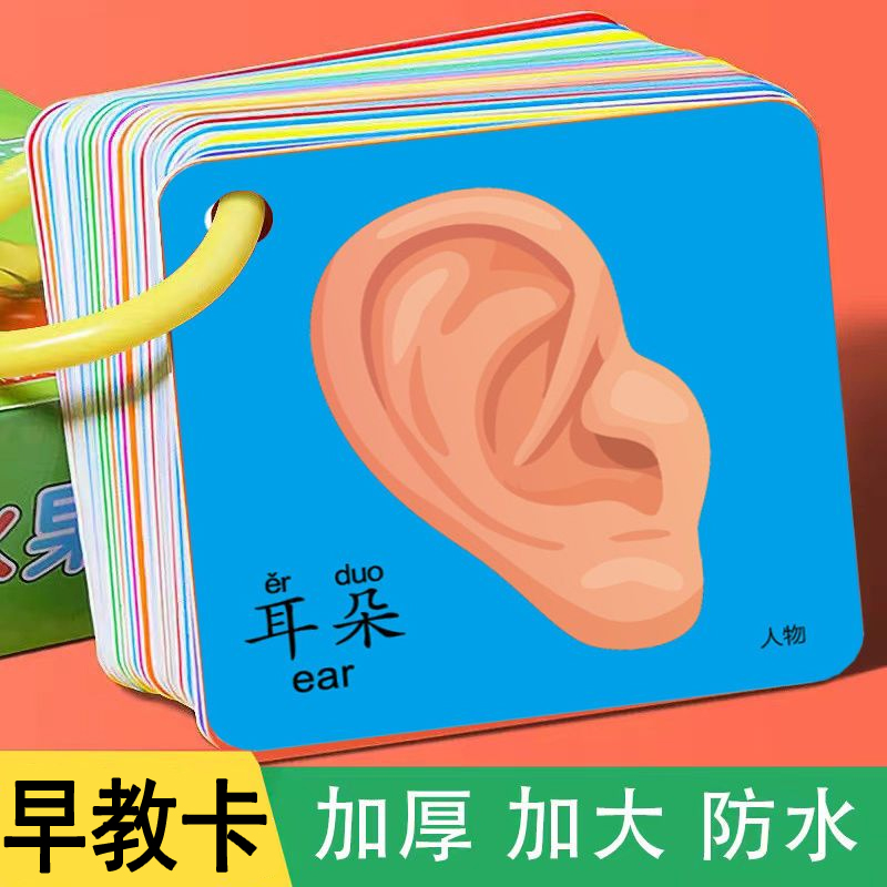 宝宝认知卡片0-3岁看图识认物早教卡动物卡片幼儿五官数字认知书