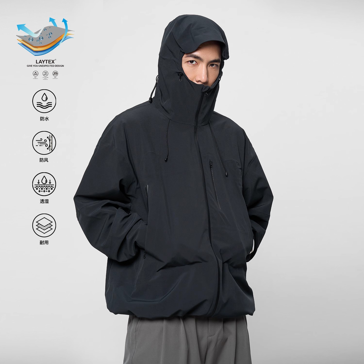 TOPTIER BRO 23SS LAYTEX®防水防风透湿全压胶软壳连帽冲锋衣男