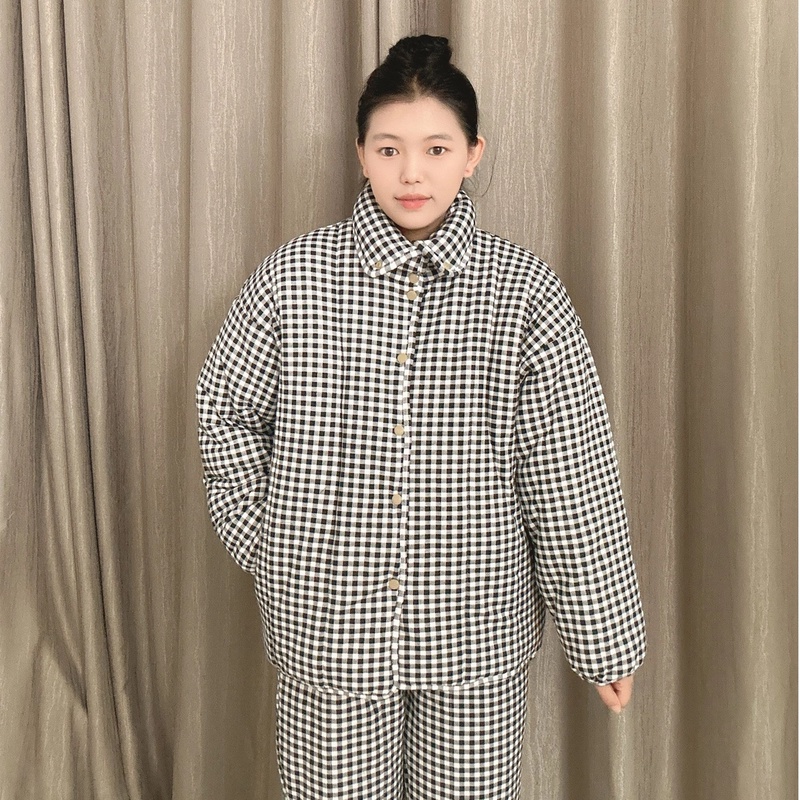 JY新疆棉花【黑白格】立领套装宽松两件套家居服厚棉衣棉服棉袄十七