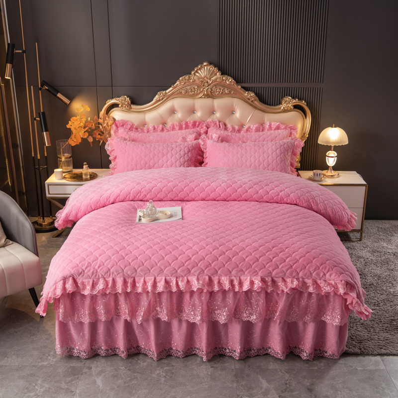 公主风床裙款宝宝绒四件套韩版双人蕾丝花边被套少女心边加棉加厚