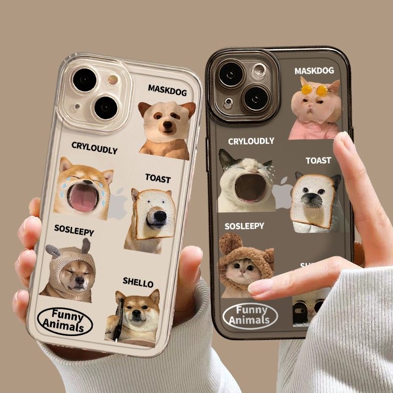 可爱猫狗苹果iPhone15ProMax手机壳14情侣13透明12防摔X软壳11女8