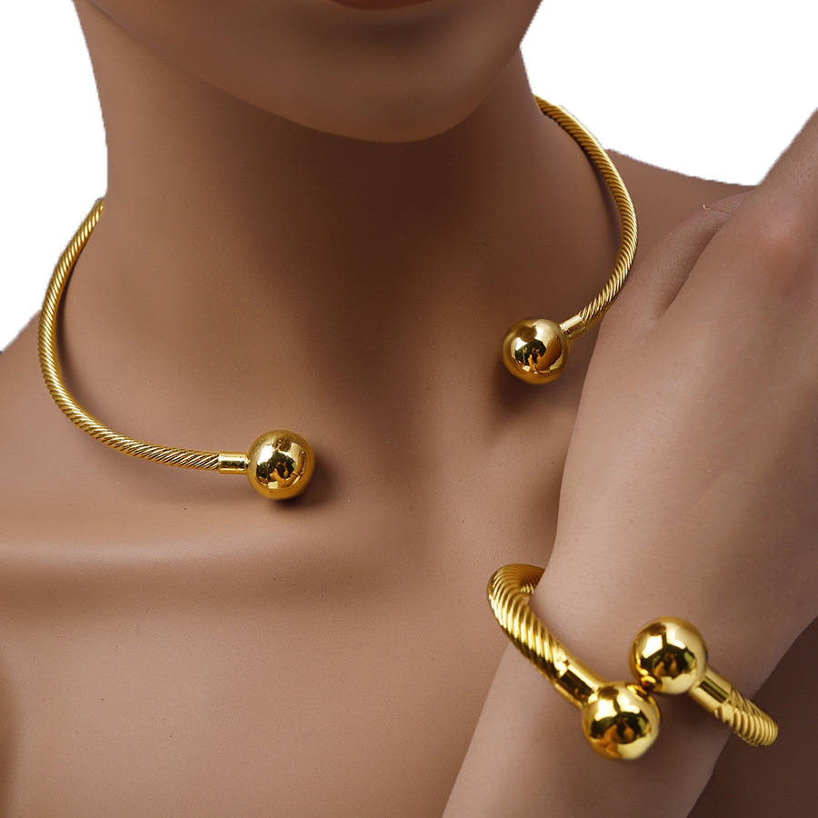 铜合金项链 【古米】2/99 迪拜首饰套装女士项圈项链手链二件套