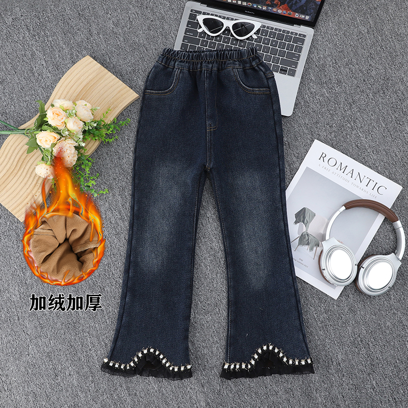 女童秋冬新款牛仔裤加绒加厚儿童洋气中大童女孩牛仔裤休闲冬季潮