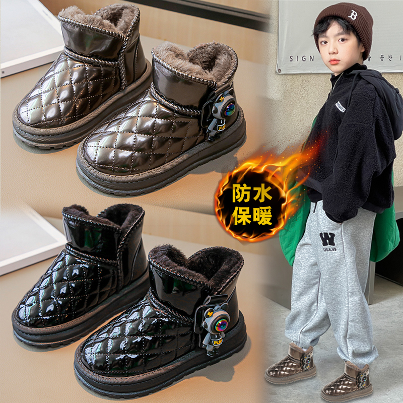 巴拉巴拉恩男童加绒加厚棉鞋2023冬季皮毛一体儿童雪地靴男孩防水