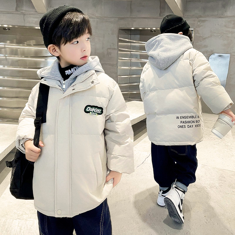 男童羽绒服2023新款儿童装洋气帅气男孩中大童鸭绒棉服假两件外套