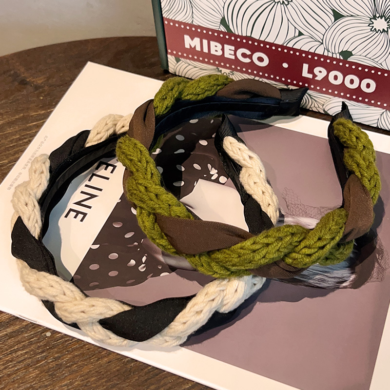 非金属发饰 绿色系复古针织发箍款秋冬小众温柔法式麻花头箍新款