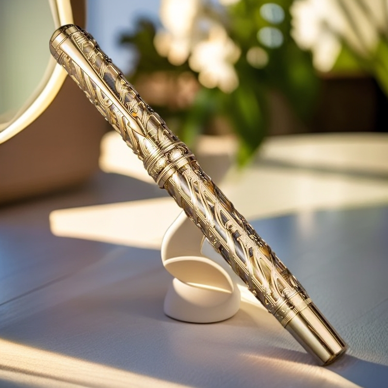 明金镂空高档精致高颜值长刀研活塞竹节办公硬笔书法练字笔