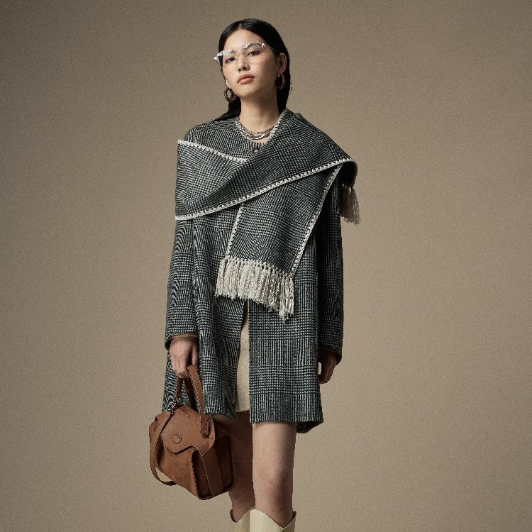 RONGYU绒郁纯山羊绒双面绣边手工流苏氛围感秋冬百搭千鸟格围巾