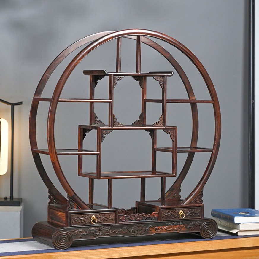 奢侈品老挝大红酸枝博古架中式收纳造型简约交趾黄檀红木置物架