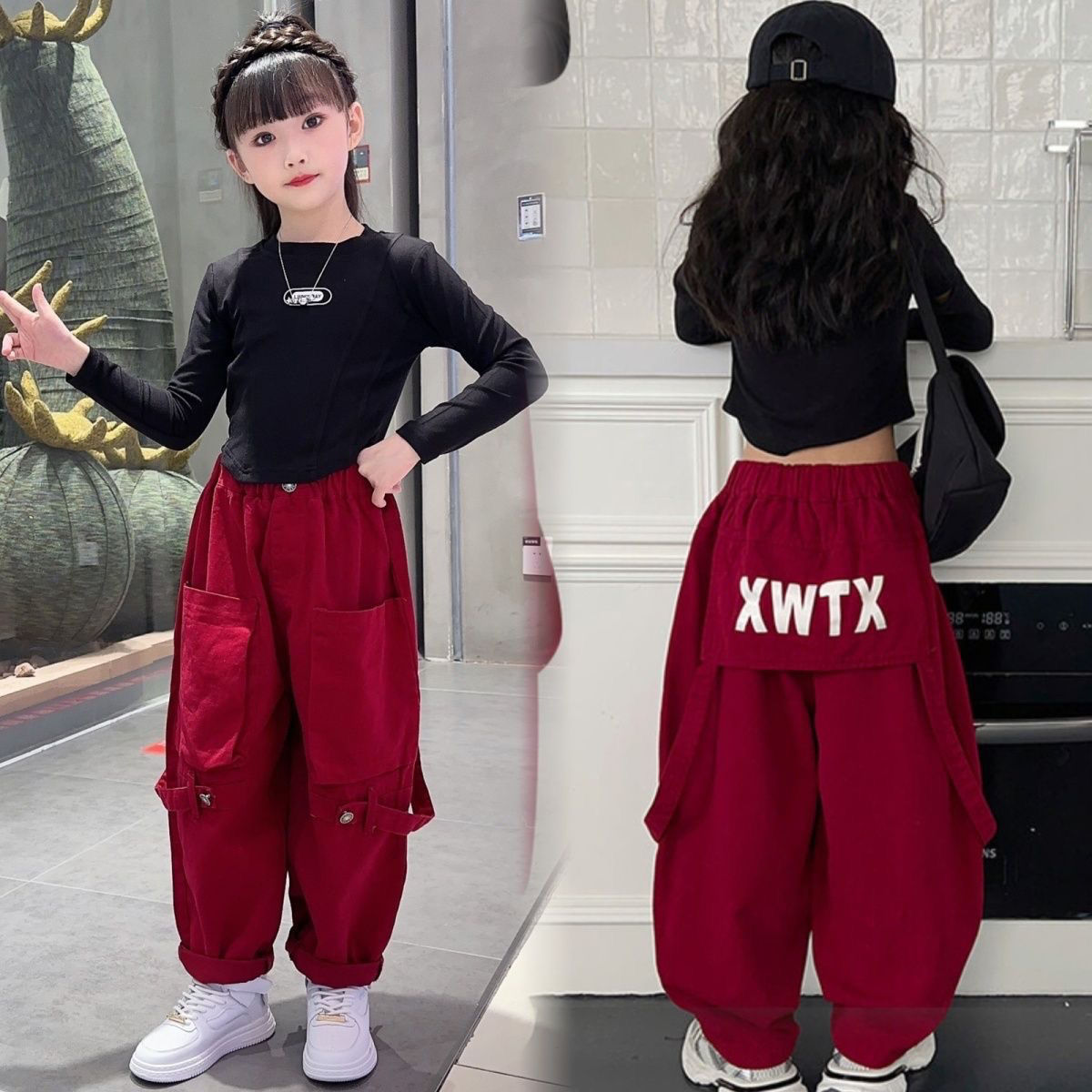 女童套装秋款2023秋季新款儿童T恤工装裤两件套女宝秋装洋气时髦
