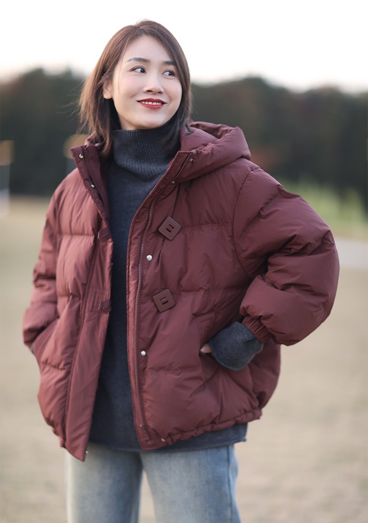新品时尚90绒连帽羽绒棉服 小众设计感休闲加厚保暖外套女