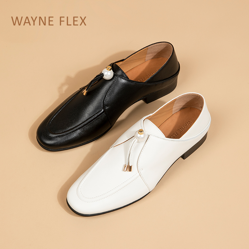 韦恩Wayneflex女真皮鞋可踩跟时尚单鞋舒适低跟鞋1218