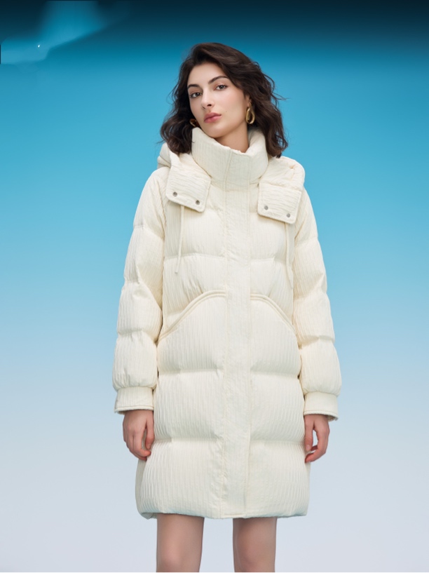 2024冬季时尚中长款连帽羽绒服8211