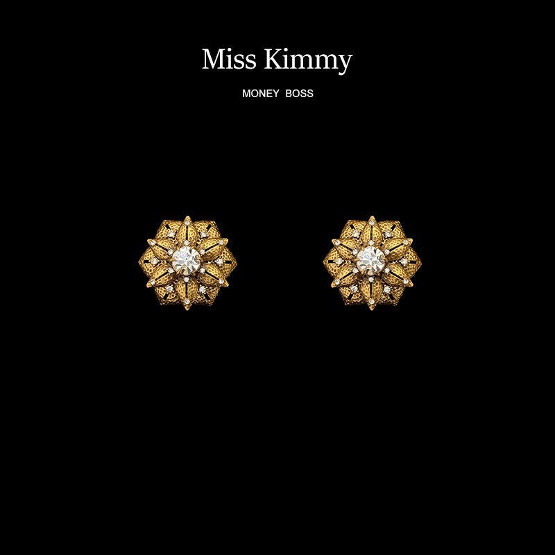 铜合金合成锆石耳饰 MissKimmy轻奢复古精致镶嵌立体花朵耳饰0485