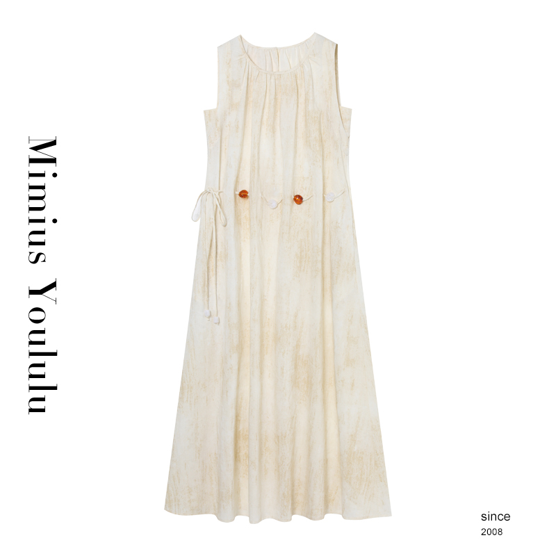 【mimius】江江【琥珀松林】串珠收腰法式无袖连衣裙 F06411