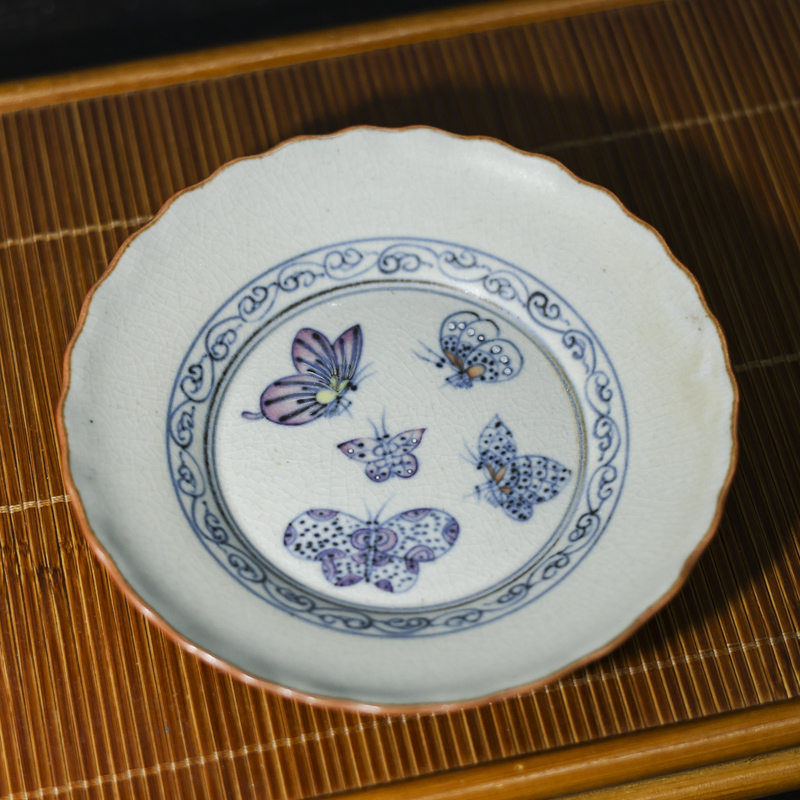 【小田甄陶】花口蝴蝶-朴云堂-壶承(高2.8直径13.8)（朴承0061）