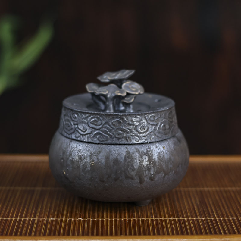 【小田甄陶】陨铁釉-灵芝香炉(配防火棉)-高度9CM（灰念0330）