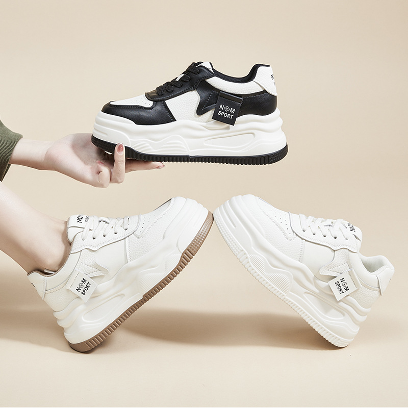 5CM运动鞋女款女鞋秋季女2024增高厚底浅口小白鞋女加绒休闲鞋子